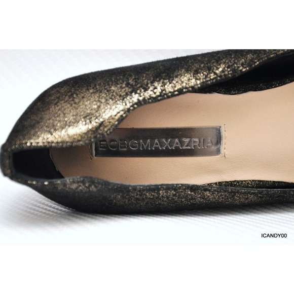 BCBGMAXAZRIA Roxy-2 Wedge Pump Platform Heel Pointy Toe Black/Gold New $295 - Picture 7 of 8